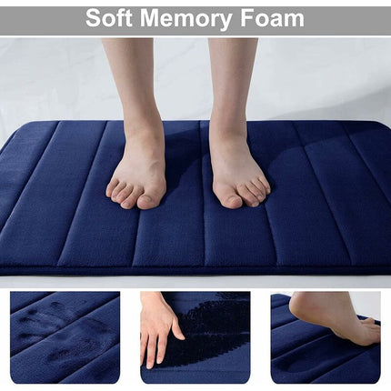 Memory Foam Bath Mat Non-Slip Backing Soft Water Absorbent Bath Mat For Toilet Bathroom, Memory Foam, Navy Blue, 50 X.