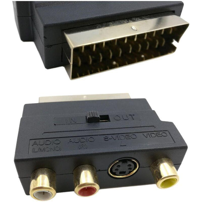 Rgb Scart 21 Pin Male To 3 Rca Av Female Converter + Video Adapter (Black).
