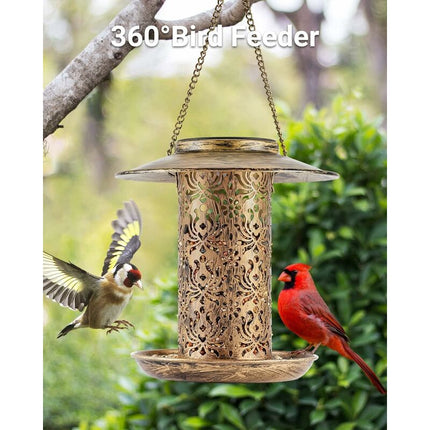 Solar Bird Feeder Metal, Outdoor Bird Feeder Lantern Bird Feeder Waterproof Bird Feeder Wild Bird Food Dispenser.