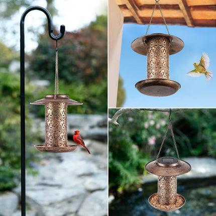 Solar Bird Feeder Metal, Outdoor Bird Feeder Lantern Bird Feeder Waterproof Bird Feeder Wild Bird Food Dispenser.