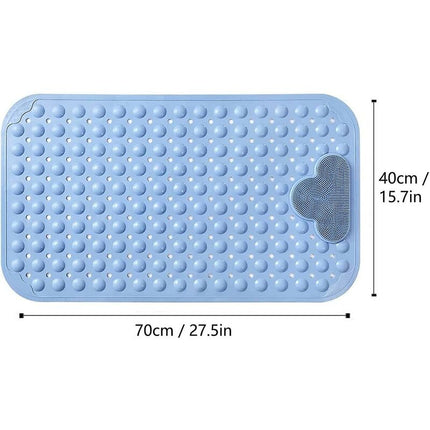 Non-Slip Shower Mat 70 X 40Cm Massage Bath Mat, Bath Mat With Drainage Holes And Suction Cups - Blue.