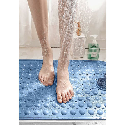 Non-Slip Shower Mat 70 X 40Cm Massage Bath Mat, Bath Mat With Drainage Holes And Suction Cups - Blue.