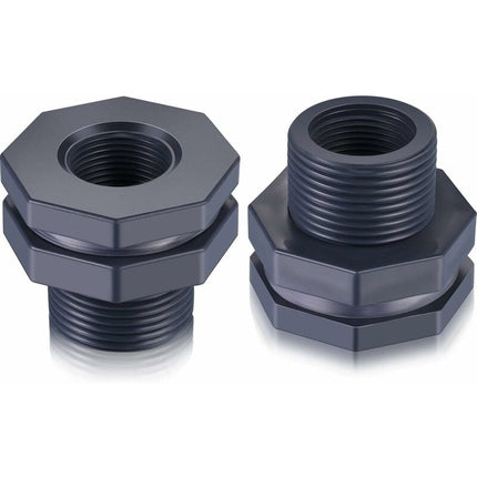 2-Piece Pvc Bulkhead Fitting For Rain Barrels, Aquariums, Water Tanks (3/4").
