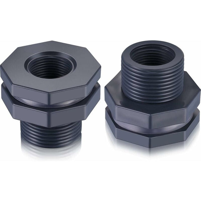 2-Piece Pvc Bulkhead Fitting For Rain Barrels, Aquariums, Water Tanks (3/4").