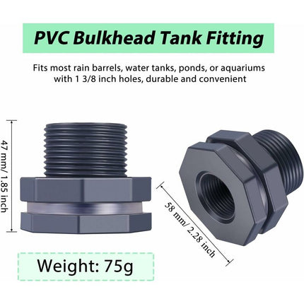 2-Piece Pvc Bulkhead Fitting For Rain Barrels, Aquariums, Water Tanks (3/4").