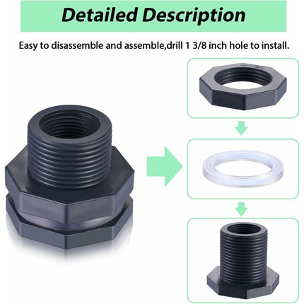 2-Piece Pvc Bulkhead Fitting For Rain Barrels, Aquariums, Water Tanks (3/4").