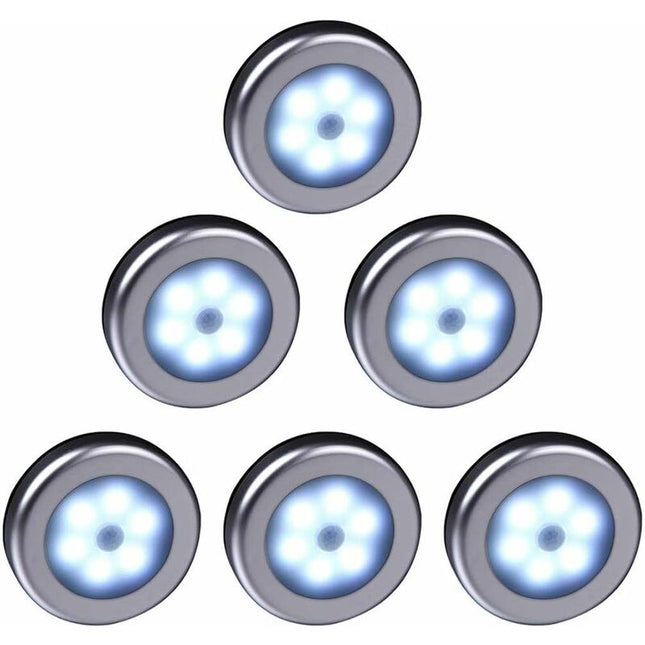 Wireless LED Motion Sensor Light For Closet, Stairs, Hallway, Kitchen, Bedroom (6 pcs) (Silver Shell (White Light).