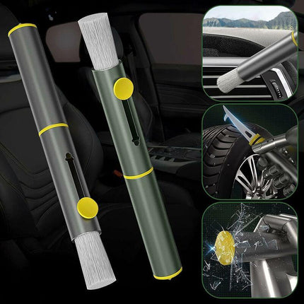 3 In 1 Multifunctional Car Cleaning Brush, Dust Remover, Tire Stone Hook, Window Breaker Hammer. Feather Duster Brush.