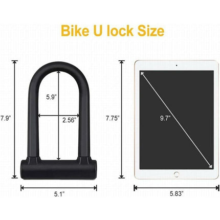 Bicycle U-Lock + Steel Cable Lock With Bracket 2 In 1 Flexible U-Lock Steel Cable.