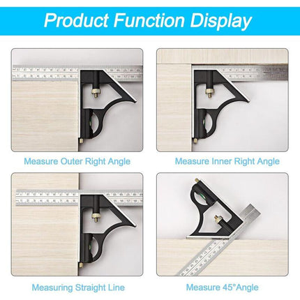 Metal Combination Square Multi-Function Carpentry Ruler Combination Angle Ruler With Zero Level Protractor Straight.