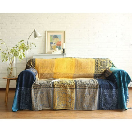Cotton Single Sofa Blanket, Knitted Fringed Blanket, Double Sided Patchwork, Decorative Warm Blanket For Home Office.