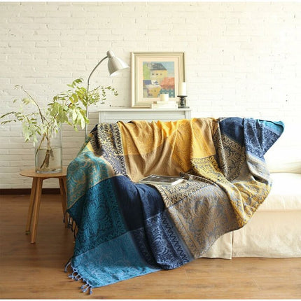 Cotton Single Sofa Blanket, Knitted Fringed Blanket, Double Sided Patchwork, Decorative Warm Blanket For Home Office.
