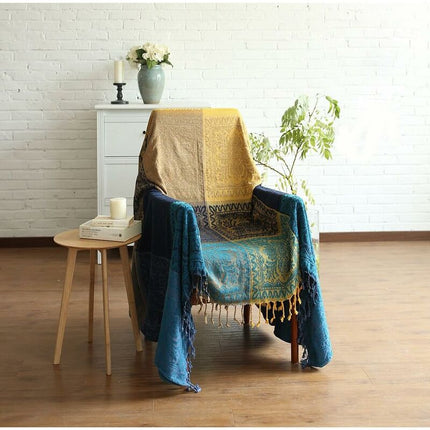 Cotton Single Sofa Blanket, Knitted Fringed Blanket, Double Sided Patchwork, Decorative Warm Blanket For Home Office.