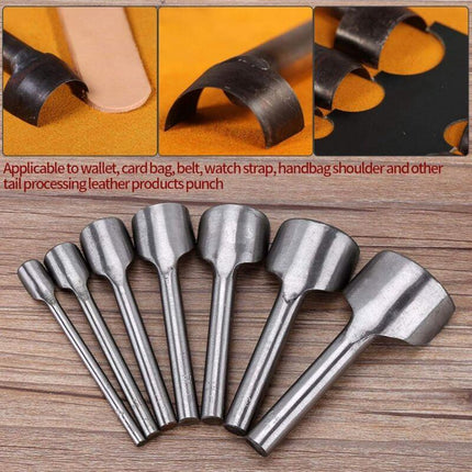7 pcs Half ROund Diy Leather Craft Tools Arc Shape Belt End Cutter Leather Strap Semicircle Punch Tools (10-40Mm).