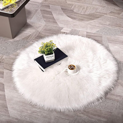 Faux Sheepskin Faux Lambskin Rug Fluffy Soft Longhair Decorative Sofa Chair Cushion Mat (White, 45X45Cm).