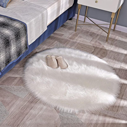 Faux Sheepskin Faux Lambskin Rug Fluffy Soft Longhair Decorative Sofa Chair Cushion Mat (White, 45X45Cm).