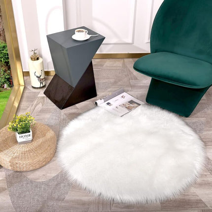 Faux Sheepskin Faux Lambskin Rug Fluffy Soft Longhair Decorative Sofa Chair Cushion Mat (White, 45X45Cm).