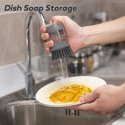 Soap Dispensing Dish Brush, Kitchen Hand Brush For Cleaning Dishes, Pots, Pans And Sinks -- Gray V014Dcbgre One Size.