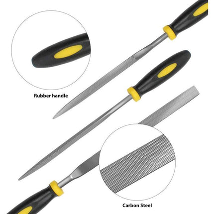 6 pcs File Set, 5.5 Inch Needle Files, 3Mm Diameter Carbon Steel File Kit With Handle, Suitable For Metal, Wood, Glass,.