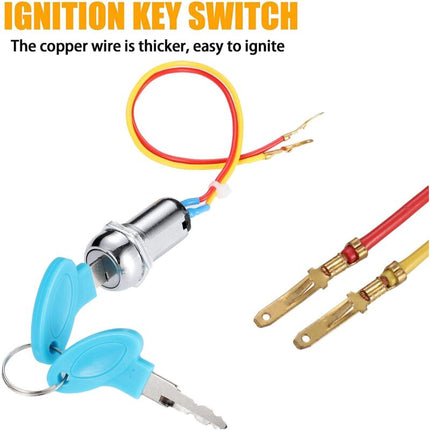 2 Wire Ignition Switch, Key Start Switch With 2 On-Off Buttons For Electric Scooter Atv Moped Go Kart.