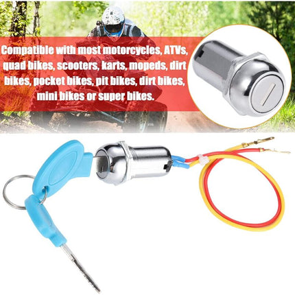 2 Wire Ignition Switch, Key Start Switch With 2 On-Off Buttons For Electric Scooter Atv Moped Go Kart.