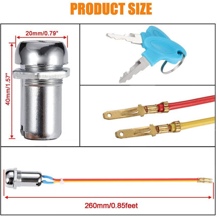 2 Wire Ignition Switch, Key Start Switch With 2 On-Off Buttons For Electric Scooter Atv Moped Go Kart.