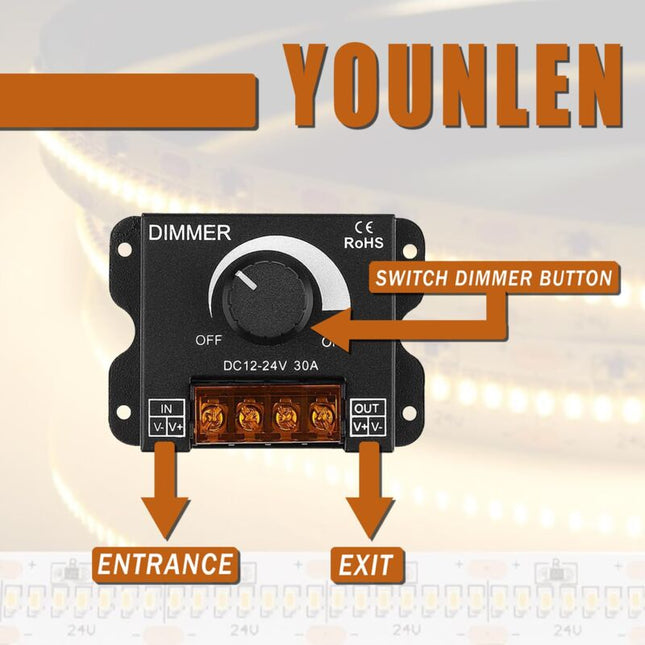 LED ROtary LED Dimmer Switch Dimming Controller Dc 12V-24V 30A Pwm Dimmer Knob For Adjusting Brightness(2 Pack).