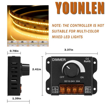 LED ROtary LED Dimmer Switch Dimming Controller Dc 12V-24V 30A Pwm Dimmer Knob For Adjusting Brightness(2 Pack).