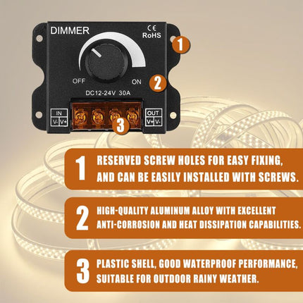 LED ROtary LED Dimmer Switch Dimming Controller Dc 12V-24V 30A Pwm Dimmer Knob For Adjusting Brightness(2 Pack).