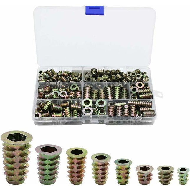 230 pcs Zinc Alloy Hex Threaded Insert Nuts Threaded Insert Nuts External Thread M4 M5 M6 M8 For Wood Furniture Nut.