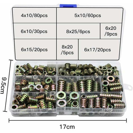 230 pcs Zinc Alloy Hex Threaded Insert Nuts Threaded Insert Nuts External Thread M4 M5 M6 M8 For Wood Furniture Nut.