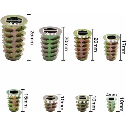 230 pcs Zinc Alloy Hex Threaded Insert Nuts Threaded Insert Nuts External Thread M4 M5 M6 M8 For Wood Furniture Nut.