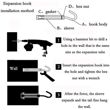 M10 304 Stainless Steel Expansion Bolts Anchors Bolts Open Hook Expansion Screws Bolts 5-Pack.