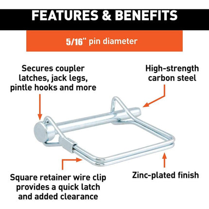 12 pcs Square Locking Pin 5/16 Inch (8Mm) High Quality Galvanized Carbon Steel Safety Self Locking Pin For Tractor Farm.
