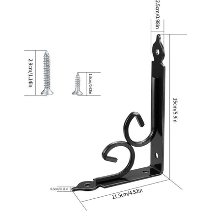 2 pcs Wall Shelf Brackets, 90 Degree Triangle Shelf Brackets, Metal Angle Bracket For Bookshelf, Kitchen - Black.