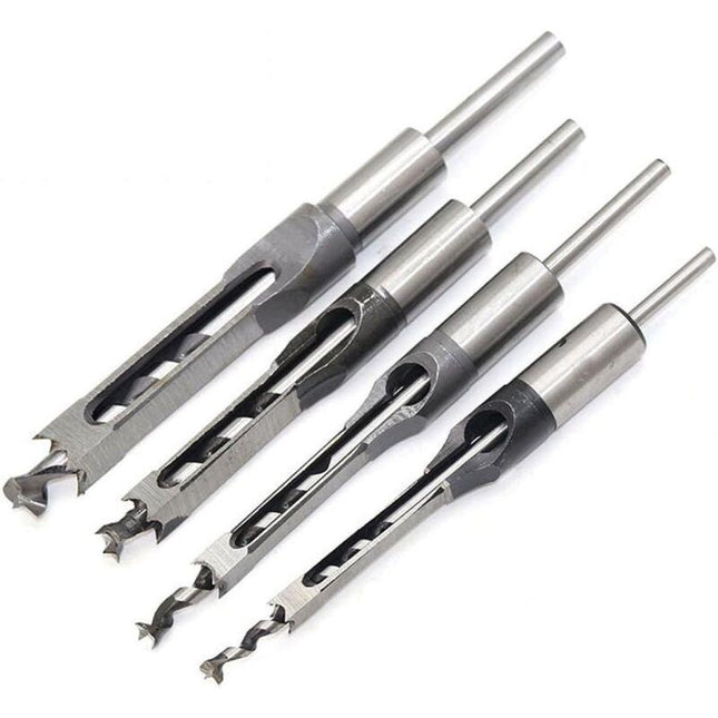 4 pcs Chisel Set Square Hole Drill Bits, Steel Hollow Chisel Woodworking Tools Set (1/4-1/2-5/16-3/8 Inch).