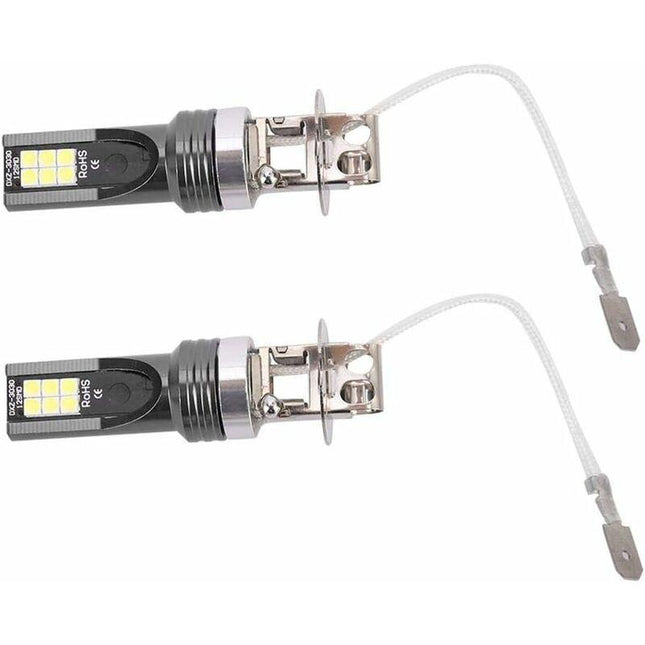 2 pcs LED Headlight Bulb, 2525 12LED Car Vehicle Headlight Replacement For H3 Headlight Bulb Dc12V-24V White 6500K-7500K.