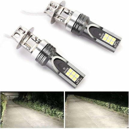 2 pcs LED Headlight Bulb, 2525 12LED Car Vehicle Headlight Replacement For H3 Headlight Bulb Dc12V-24V White 6500K-7500K.