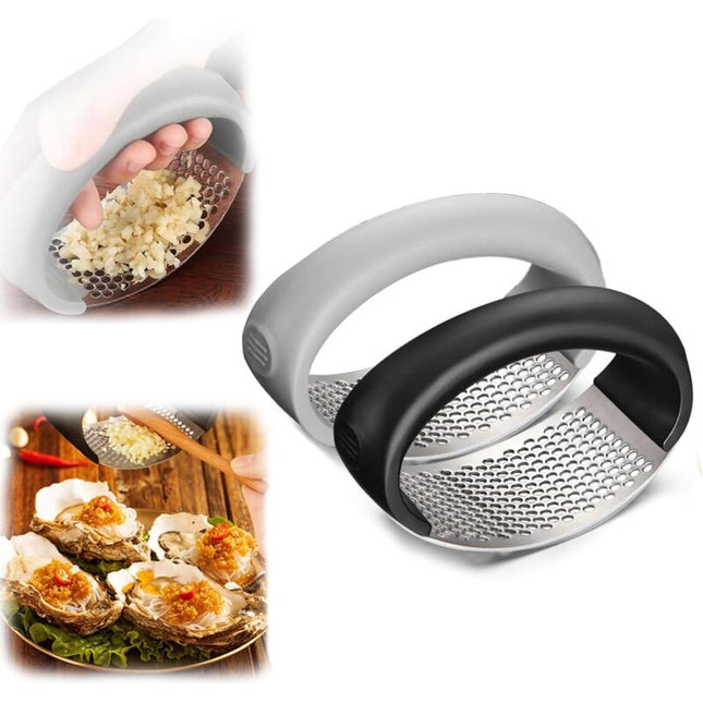 Stainless Steel ROcking Garlic Press - Cooking Appliance - Black & Gray 2Pc.
