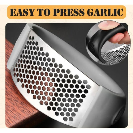 Stainless Steel ROcking Garlic Press - Cooking Appliance - Black & Gray 2Pc.