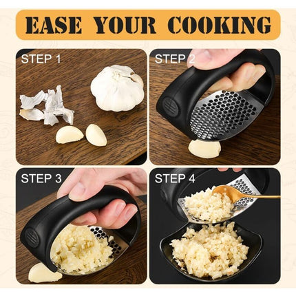 Stainless Steel ROcking Garlic Press - Cooking Appliance - Black & Gray 2Pc.