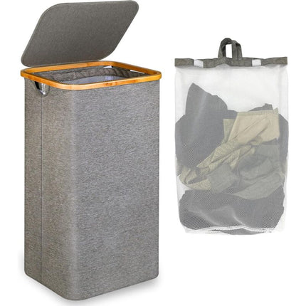Large Laundry Basket With Lid, 100L Dirty Basket With Bamboo Handles For Clothes, Laundry Basket Xxl Foldable With.