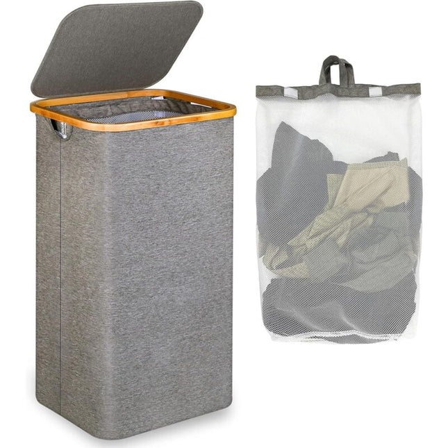Large Laundry Basket With Lid, 100L Dirty Basket With Bamboo Handles For Clothes, Laundry Basket Xxl Foldable With.