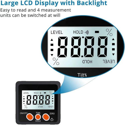 Digital Inclinometer Protractor 4 90° Level Box Angle Finder Backlight Bevel Gauge Magnetic Base Gauge In/Ft Mm/M With.