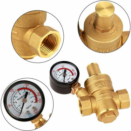 Adjustable Water Pressure Regulator Reducer With Dn15 Brass Measuring Meter.