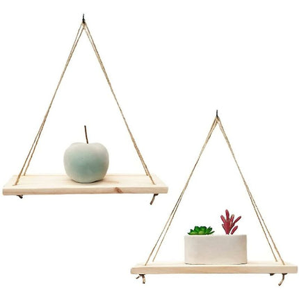 2 pcs Set - Hanging Wall Shelf - Trendy Decoration In Recycled Wood - Hook Included - Pine Wood - 35 Cm X 14 Cm -.