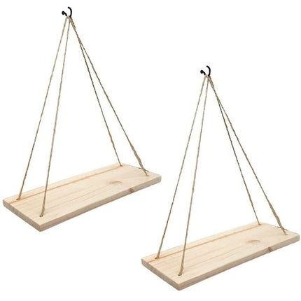 2 pcs Set - Hanging Wall Shelf - Trendy Decoration In Recycled Wood - Hook Included - Pine Wood - 35 Cm X 14 Cm -.