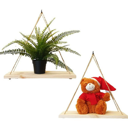2 pcs Set - Hanging Wall Shelf - Trendy Decoration In Recycled Wood - Hook Included - Pine Wood - 35 Cm X 14 Cm -.