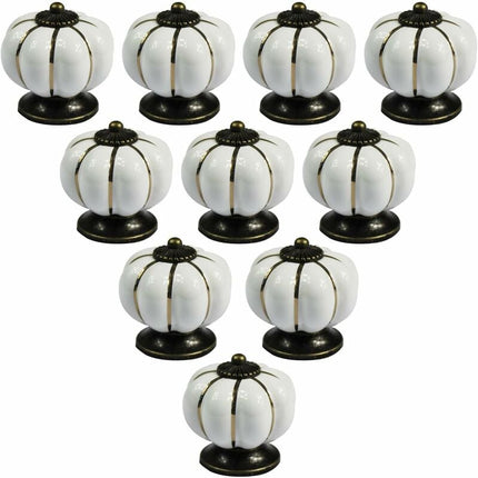 10 pcs Vintage European Style Ceramic Pumpkin Cabinet Knobs Dresser Cupboard Drawer Pull Handles White.