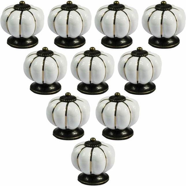 10 pcs Vintage European Style Ceramic Pumpkin Cabinet Knobs Dresser Cupboard Drawer Pull Handles White.